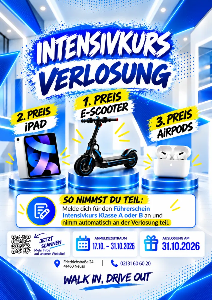 Flyer Intensivkurs-Verlosung: E-Scooter, iPad, AirPods